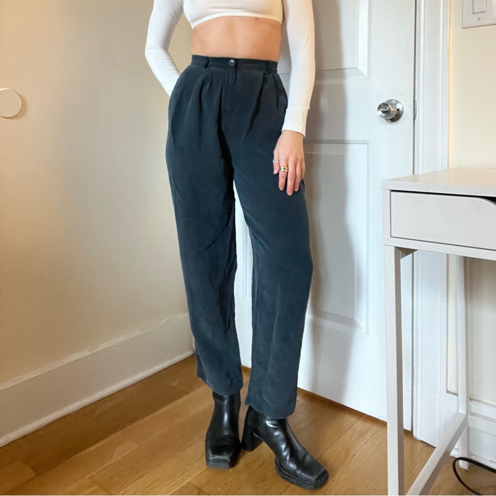 Vintage Navy Silk Trousers